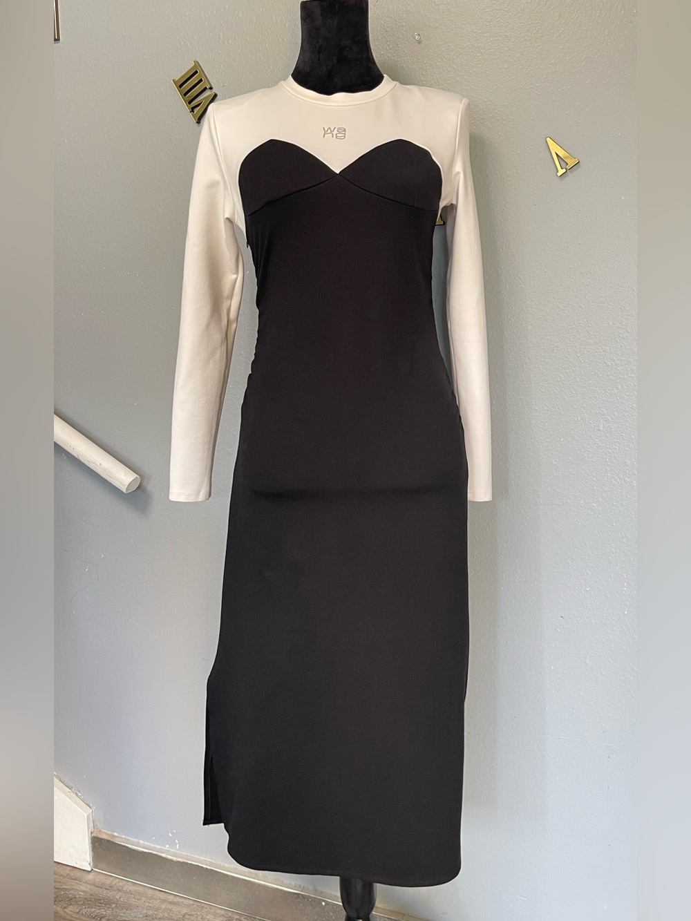 Alexander Wang Two-Tone Long Sleeve Bodycon Midi Dress - Black & White